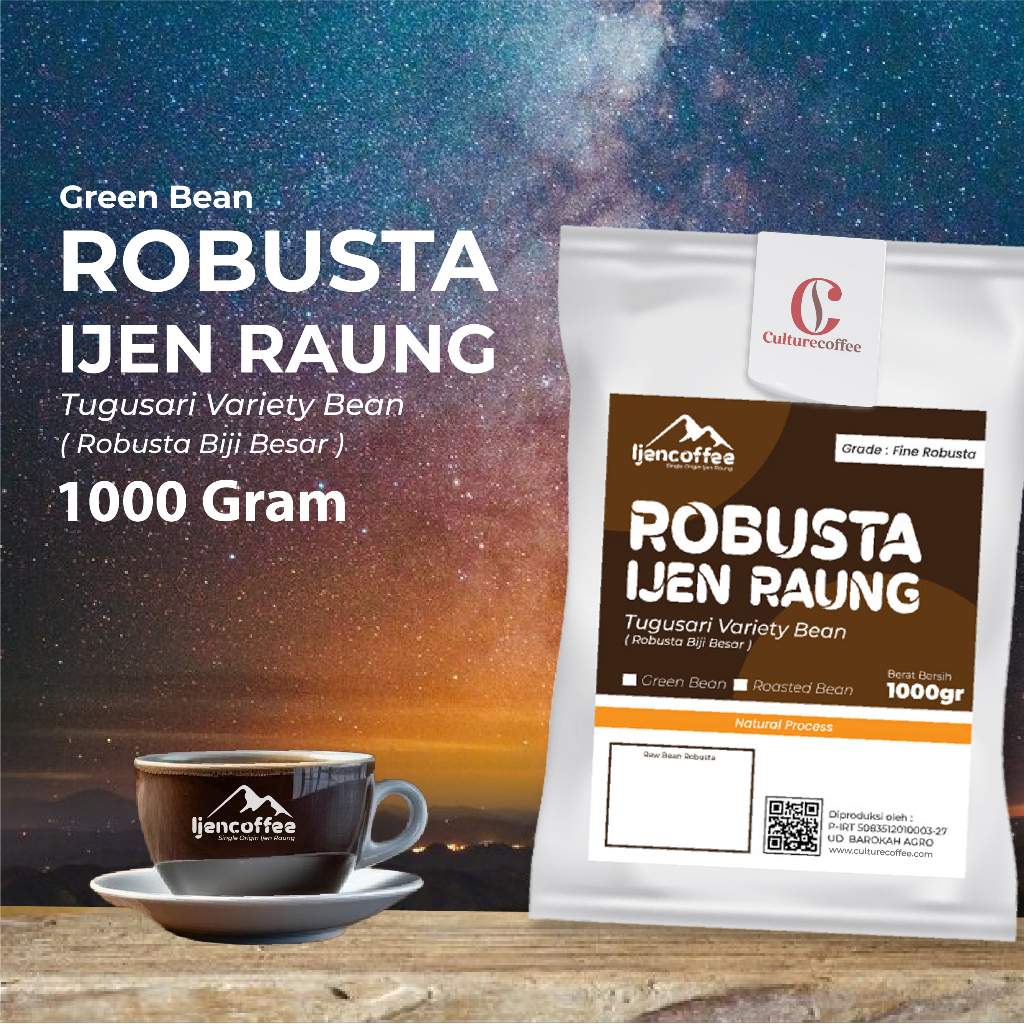 

biji kopi robusta 1KG green bean / kopi arabica green bean Tugusari biji besar Grade A- Ijen Coffee