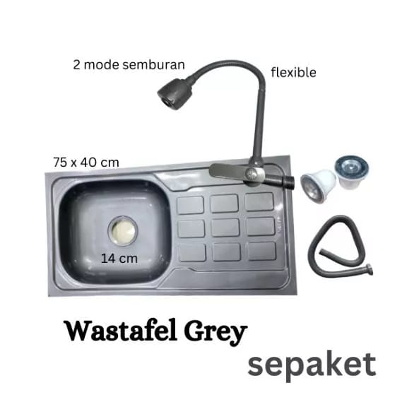 Washtafel Cuci Piring Stainless Bak Cuci Piring Grey Sepaket Lengkap