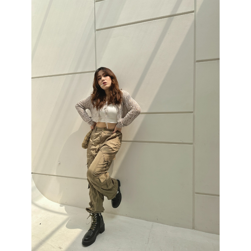 Peach Poppy CASEY Cargo Parachute Pants With Pockets - Celana Cargo Wanita - Celana Parasut Wanita - Parasut - Cargo