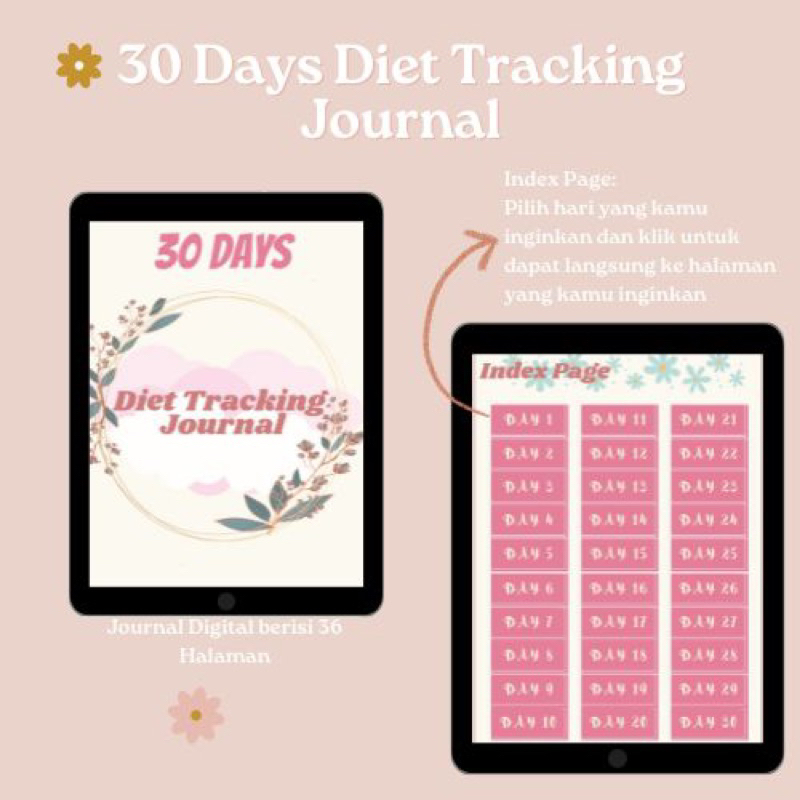 

UNDATED 30 Days Diet Tracking Journal Digital
