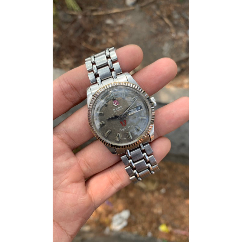 MURAH JAM TANGAN RADO PURPLE HORSE DAY DATE VINTAGE AUTOMATIC ORIGINAL