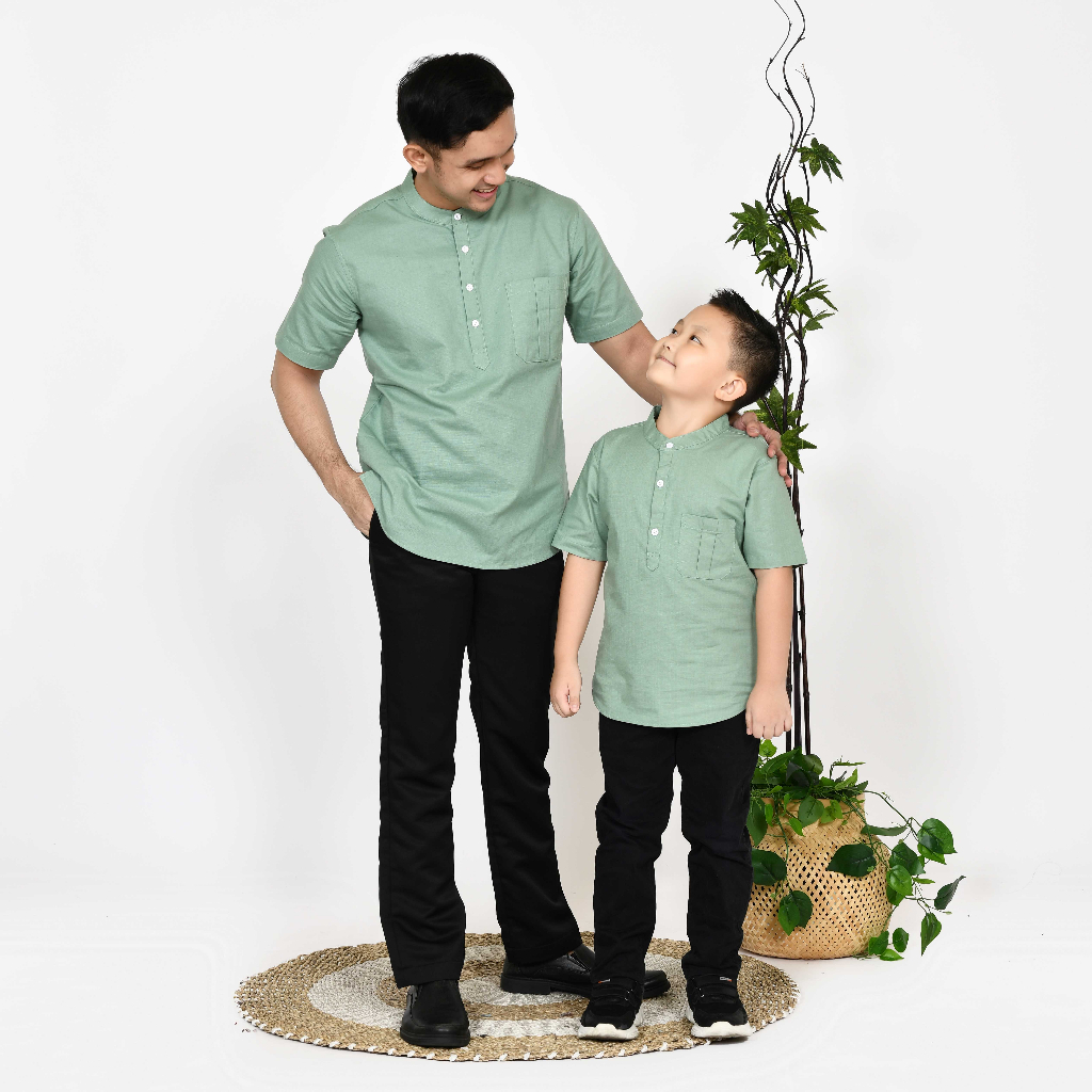 KEMEJA KOKO LENGAN PENDEK Anak Couple Ayah - HIJAU SAGE MINT