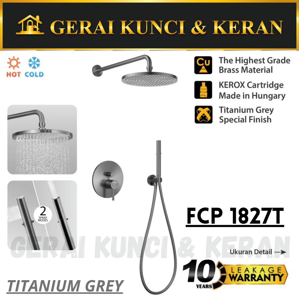 PALOMA FCP 1827T Shower Tanam Concealed Set Keran Kran Panas Dingin Titanium Grey