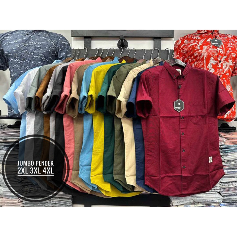 HEM/Kemeja polos pendek premium pria aboki original jumbo 2xl 3xl 4xl terbaru