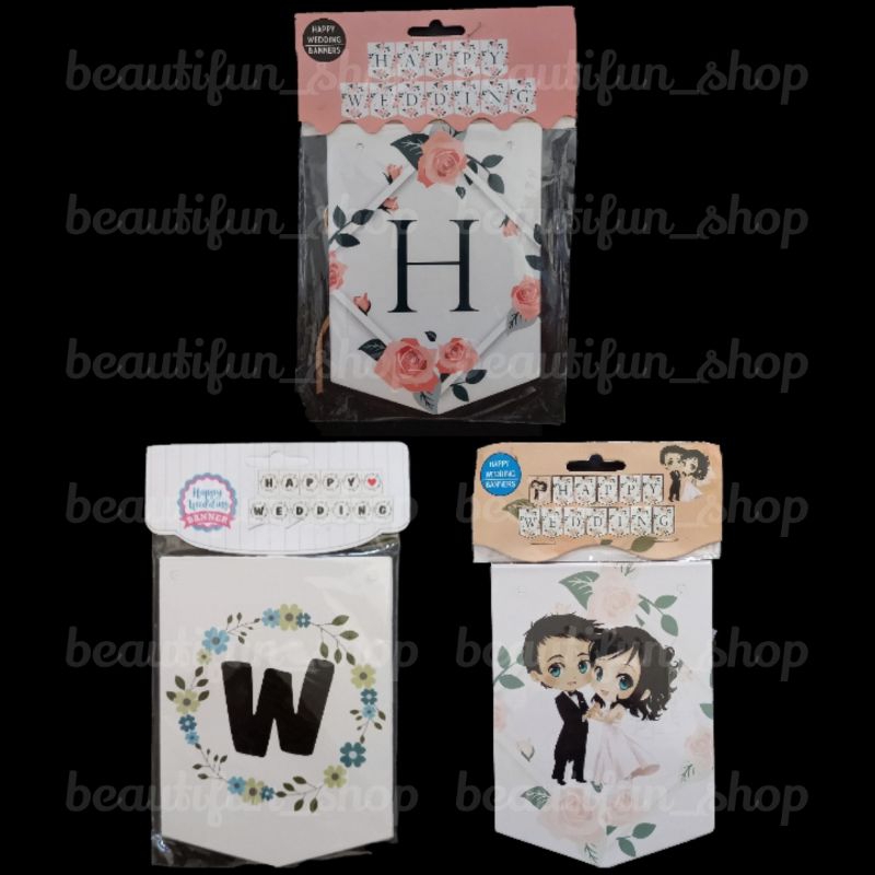 Banner happy wedding | bunting flag happy wedding | tulisan happy wedding | wedding decoration | ban