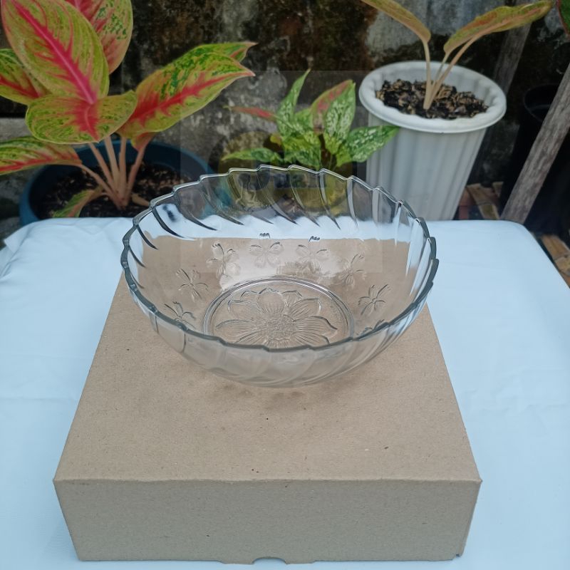 Mangkok Kaca Bening Motif Bunga Diameter 17cm