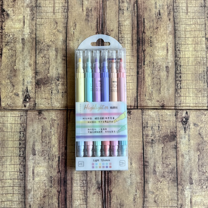 

6 Pcs Highlighter Pastel Chosch CS-H753 dual tip - 1 Pak Highlighter Chosch CS-H753 - Highlighter 2 mata 12 warna