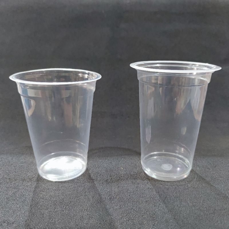 gelas plastik datar 14 16 oz cup bening 14oz 16oz isi 50