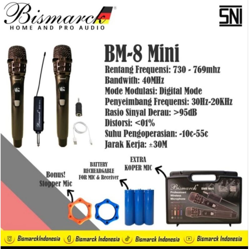 mic wireless Bismarck bm8 mini original microphone wireless