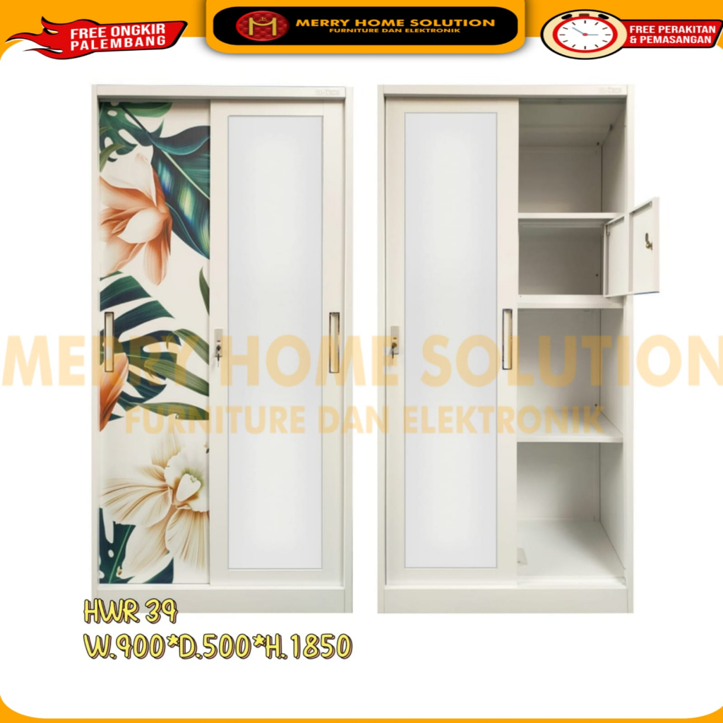 lemari pakaian plat besi 2 pintu /lemari pakaian sliding/ lemari geser