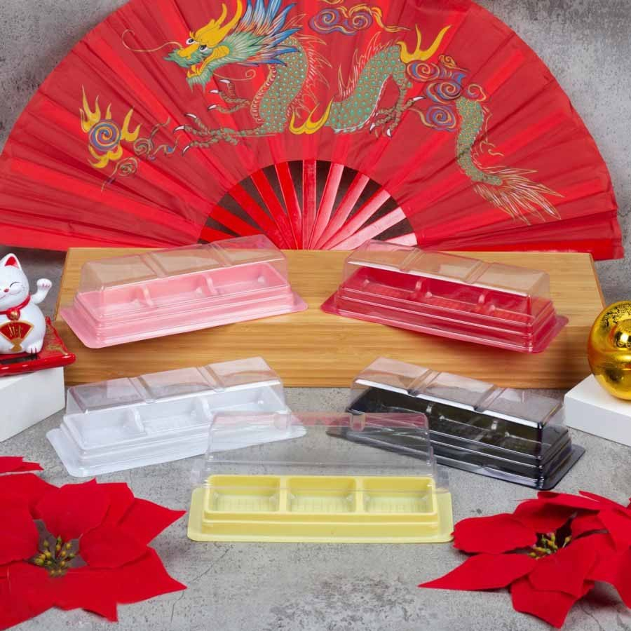 1pack isi 25pcs TRAY MIKA MOONCAKE KUE BULAN 50GR - 63GR SEKAT 3 PLUS TUTUP BENING MICA PUDDING MOCH