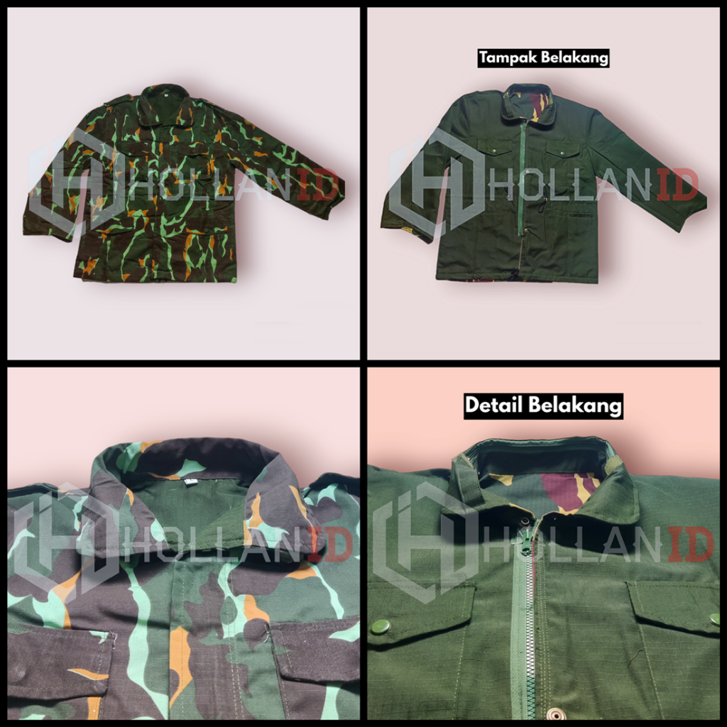 JAKET BOLAK BALIK BB POLISI POLRI HIJAU LORENG BRIMOB / ARMY CAMO TACTICAL / TNI ABRI BRIMOB