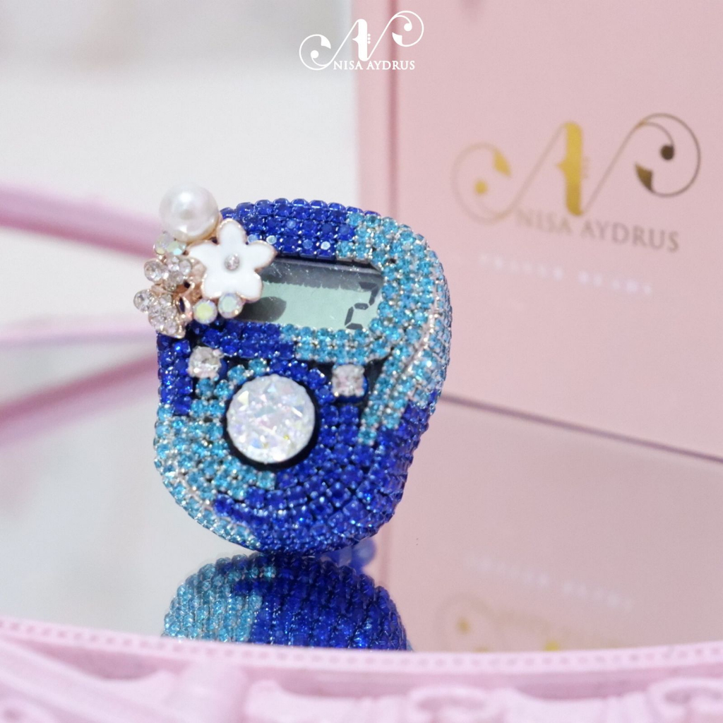 Nisa Aydrus With Box Exclusive - ALARM Mix New Navy Aqua Tasbih Digital Cantik Swarovski Premium Custom Nama