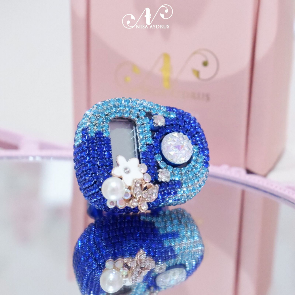 Nisa Aydrus With Box Exclusive - ALARM Mix New Navy Aqua Tasbih Digital Cantik Swarovski Premium Custom Nama