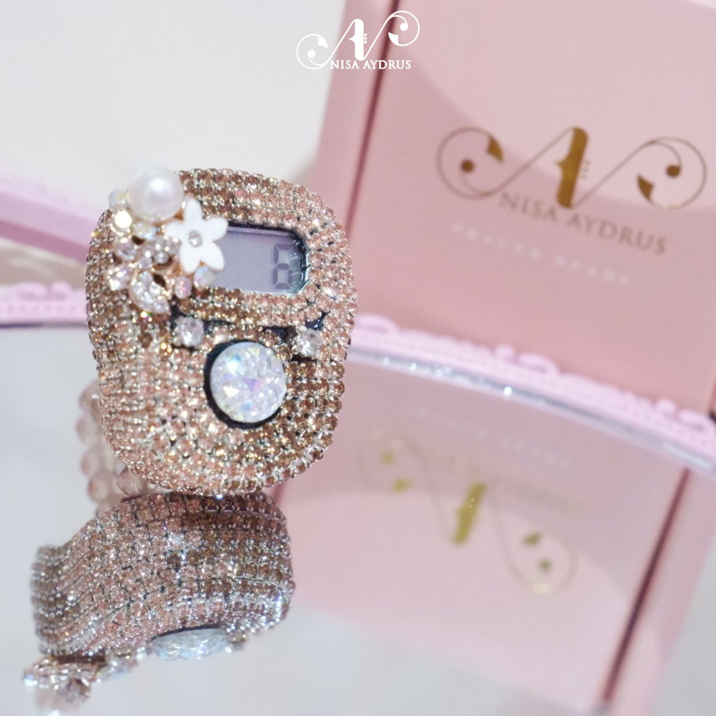 Nisa Aydrus With Box Exclusive - ALARM Mix New Mocca Rosegold Tasbih Digital Cantik Swarovski Premium Custom Nama