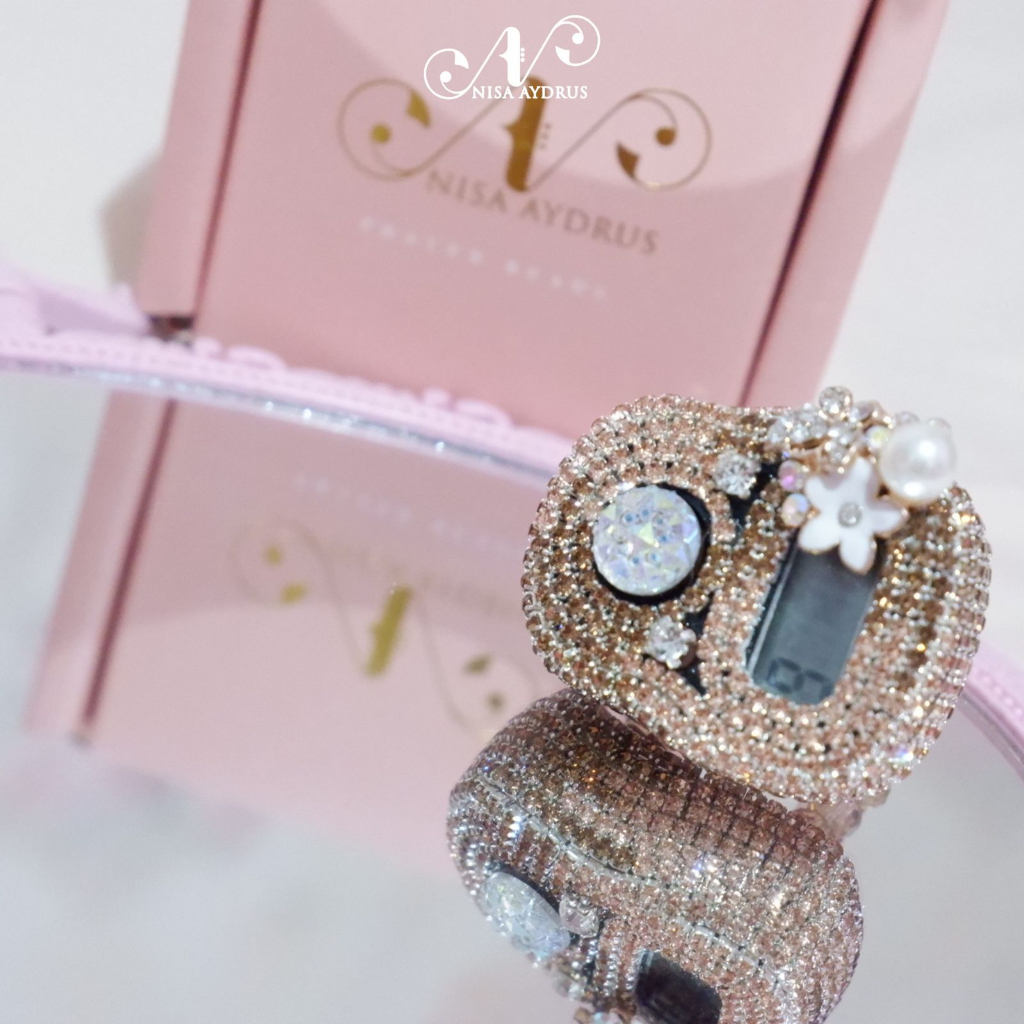 Nisa Aydrus With Box Exclusive - ALARM Mix New Mocca Rosegold Tasbih Digital Cantik Swarovski Premium Custom Nama