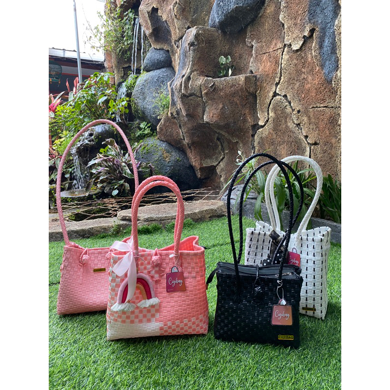 (FREE RAINBOW) TAS ANYAMAN JALI - JALI BAG - Tas Anyaman Plastik - Tote Bag