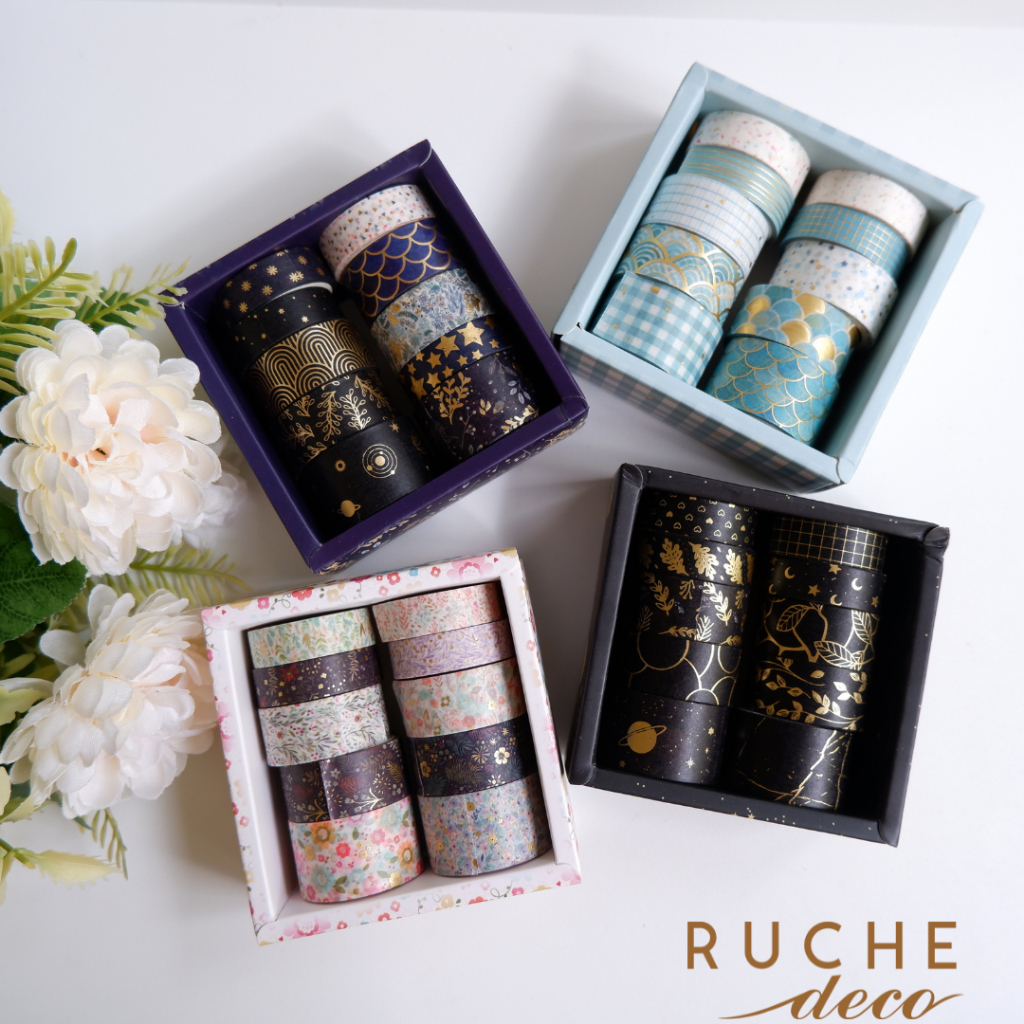 

RUCHE DECO - WASHI TAPE GOLD FOIL SET 1 - Gold Foil Washi Tape - Washi Tape Set Foil Emas - Selotip Aesthetic Emas