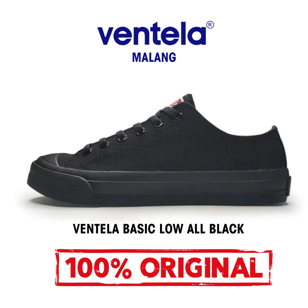 Sepatu Ventela Basic Low All Black Original 100% Sepatu Sekolah Hitam