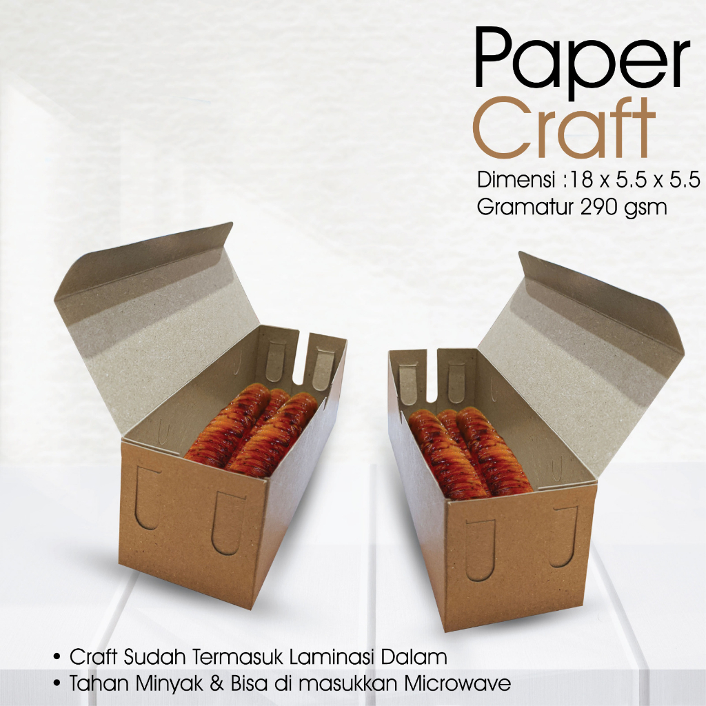 

BOX HOTANG / BOX SOSIS / BOX CORNDOG / BOX SATE KRAFT - LAMINASI Uk. 18 x 5.5 x 5.5