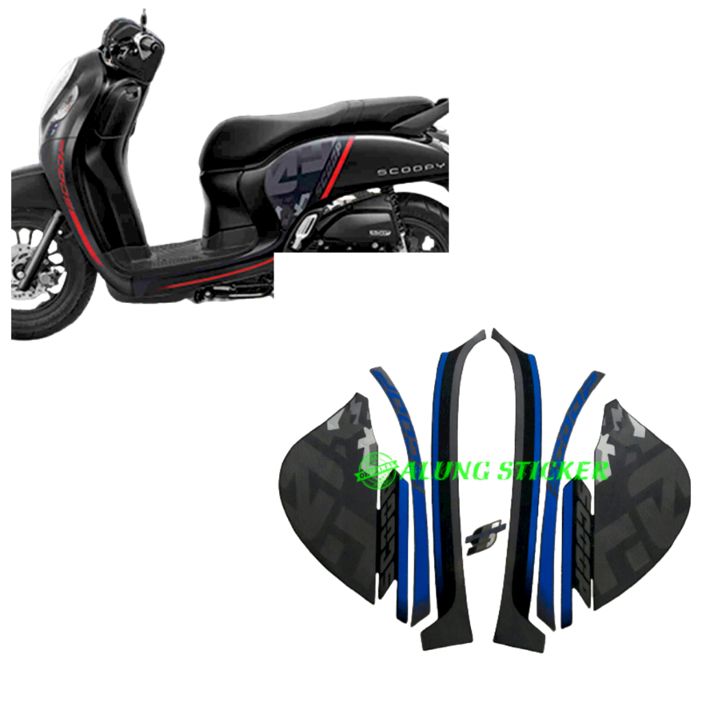 STIKER STRIPING LIS LES BODY MOTOR SCOOPY SPORTY 2020 FULL HITAM-BIRU