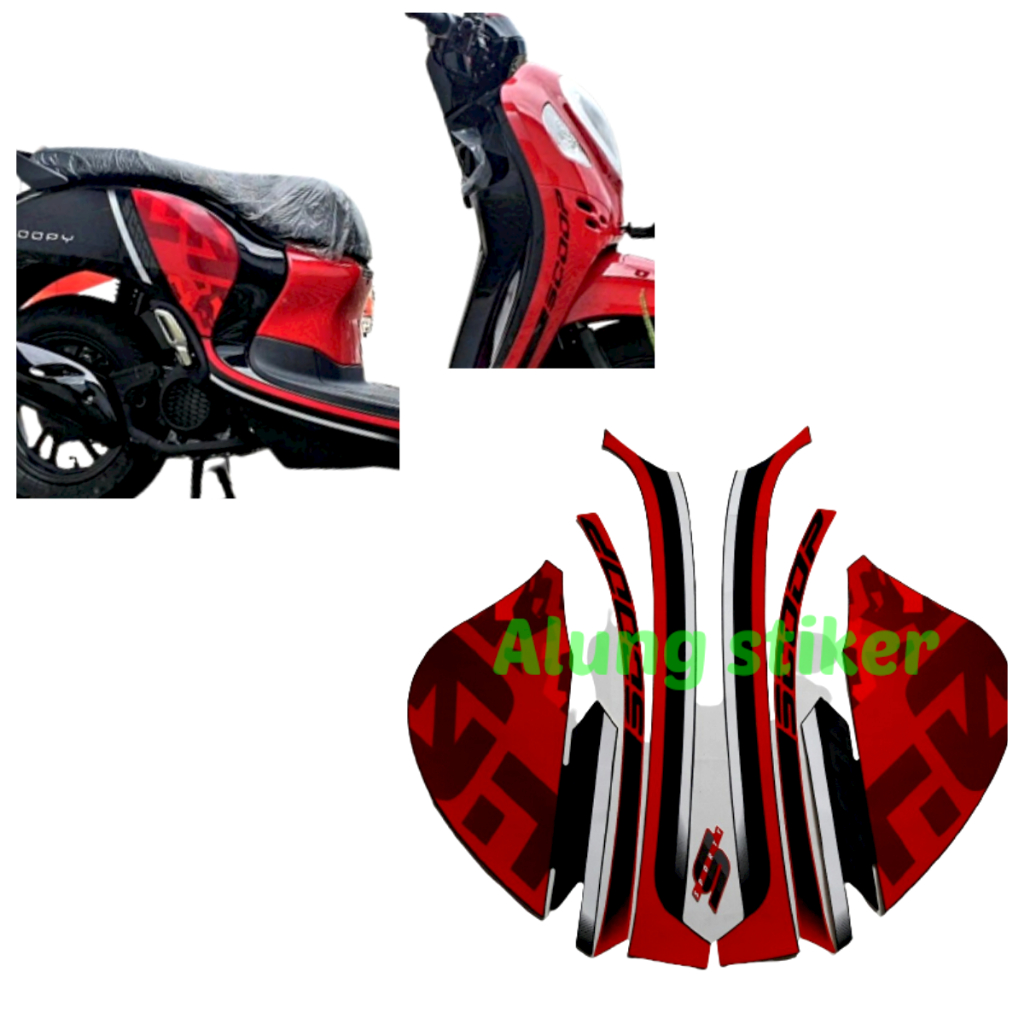 STIKER STRIPING LIS LES BODY MOTOR SCOOPY SPORTY 2020 FULL HITAM-MERAH