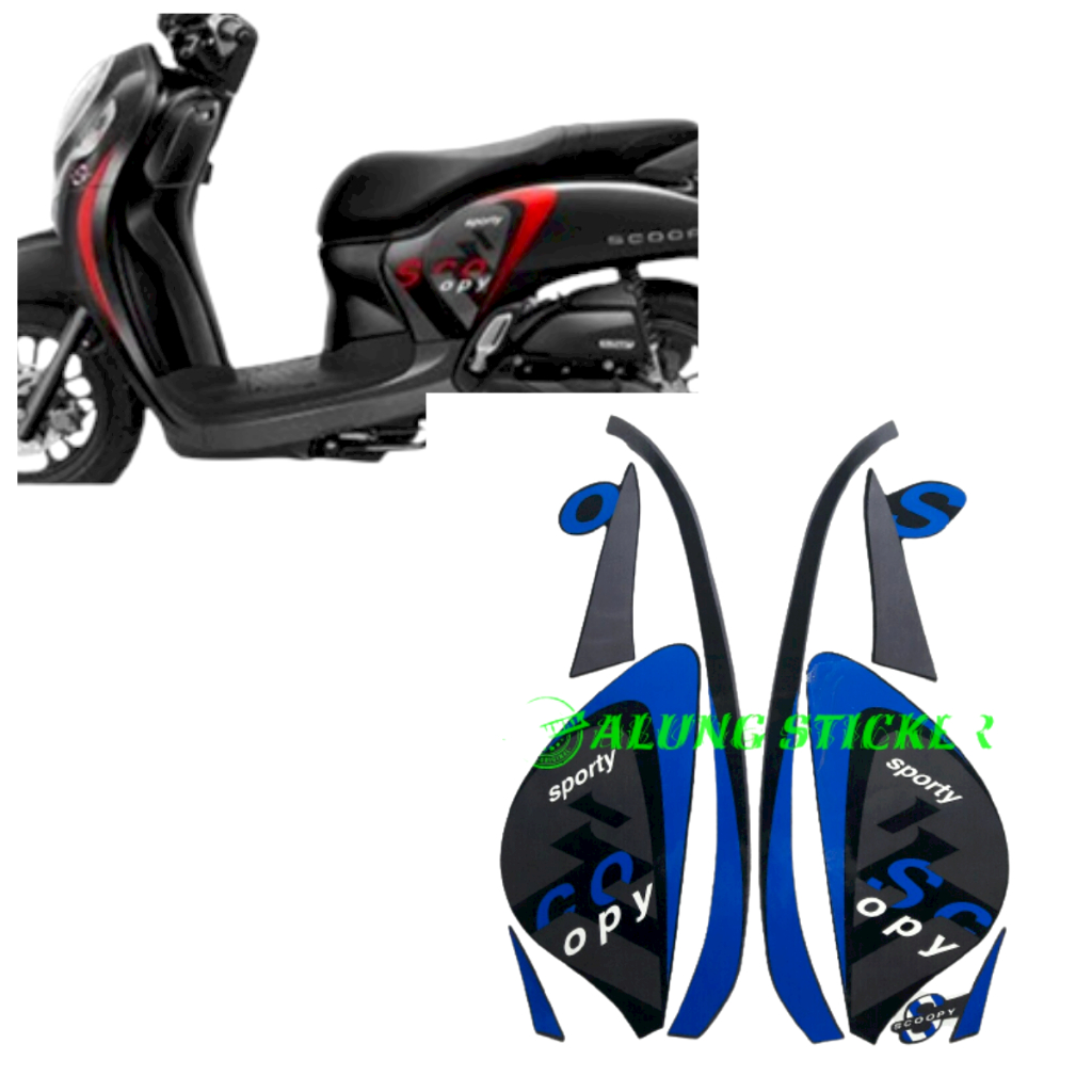 STIKER STRIPING LIS LES BODY MOTOR SCOOPY SPORTY 2021 FULL HITAM-BIRU