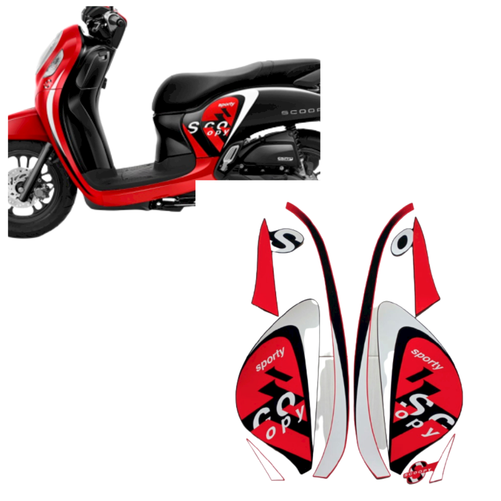 STIKER STRIPING MOTOR SCOOPY SPORTY 2021 HITAM-MERAH