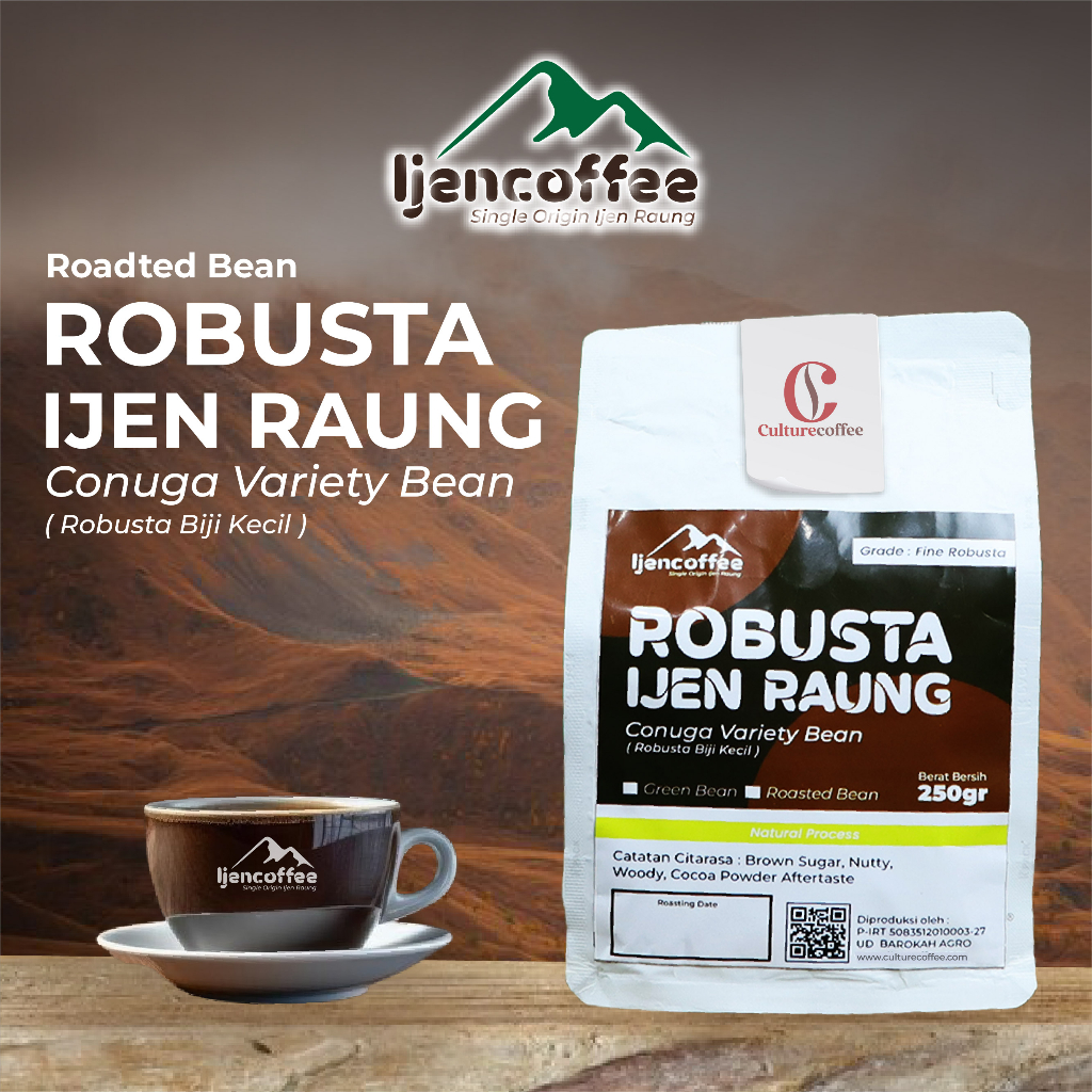 

biji kopi robusta Conuga biji kecil 250gr roasted bean / kopi arabica Conuga biji kecil roasted bean Grade A- Ijen Coffee