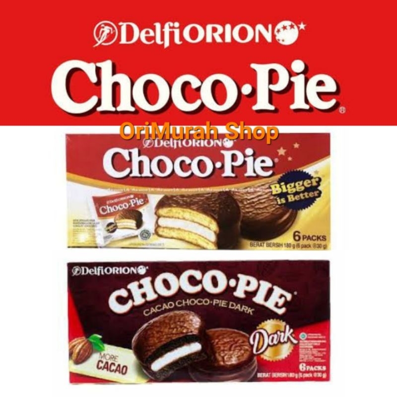 

Delfi Orion Choco Pie Original Dark Chocolate Marshmallow Cake Delfi Chocopie Softcake Biskuit Kue Coklat Import Isi 6