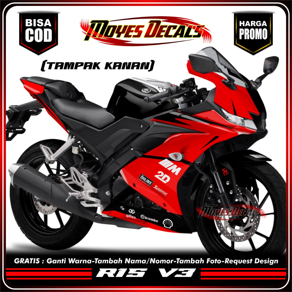 Decal Fullbody Yamaha R15 V3 * Decal Stiker Motor R15 V3 Motif Red Black