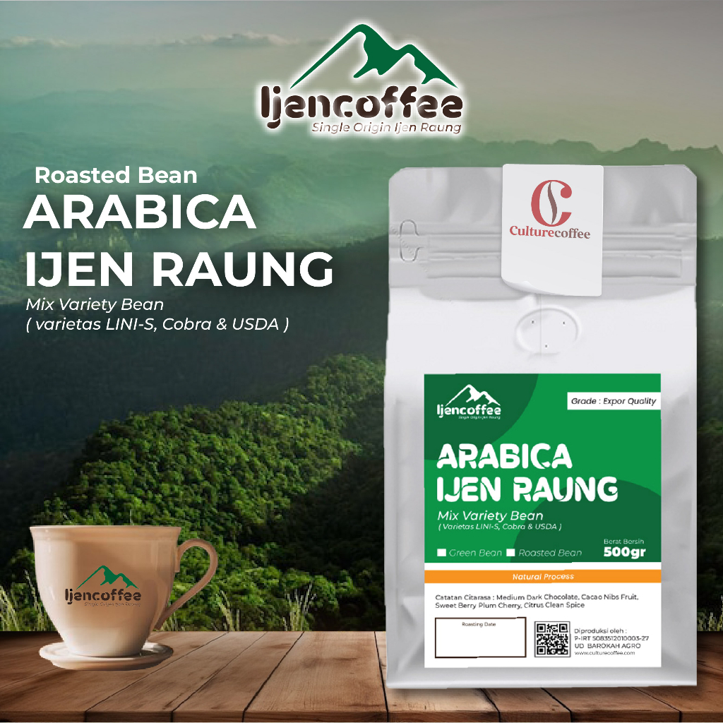 

kopi arabica roasted bean 500gr natural proses Grade A- Ijen Coffee
