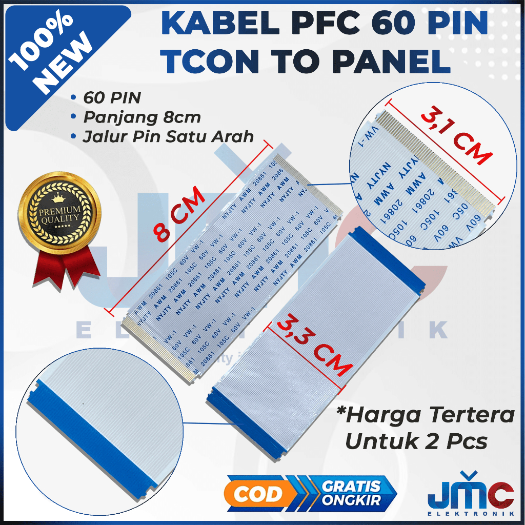 2Pcs Kabel Pfc Tcon 60pin 8cm