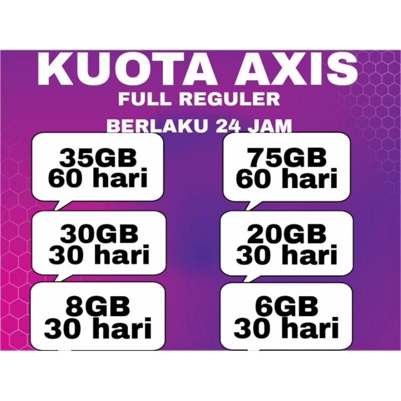 Voucher Axis AIGO kuota 5GB 6GB 8GB 10gb 12GB 14GB 20GB 30GB 35GB 65GB 25gb 50gb 75GB 4G LTE full 24