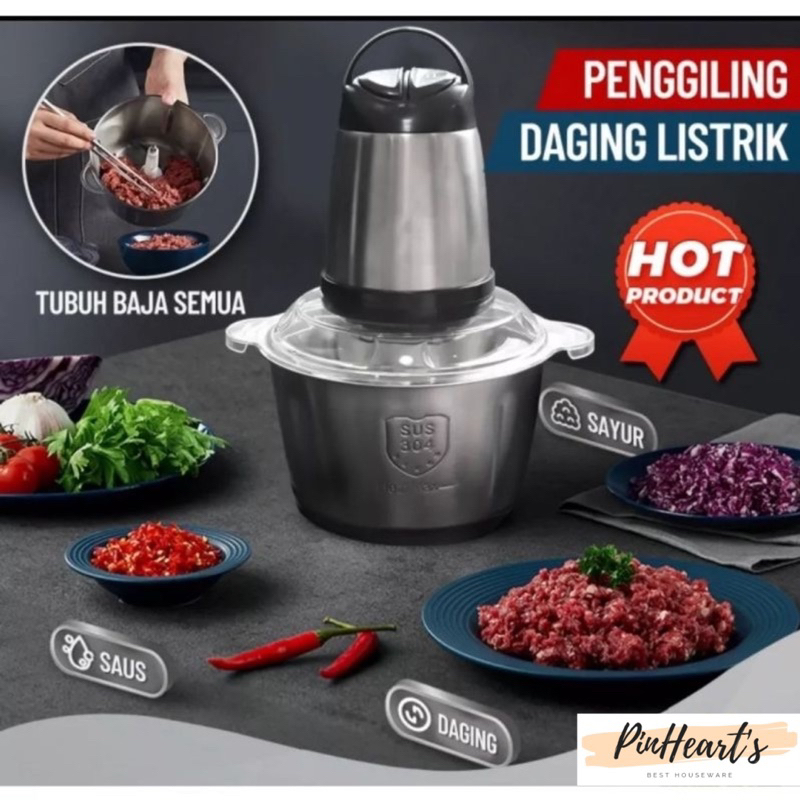 BLENDER CHOPPER STAINLESS STEEL 2LITER PENGGILING BUMBU DAGING SAYUR BUAH / FOOD PROCESSOR STAINLESS