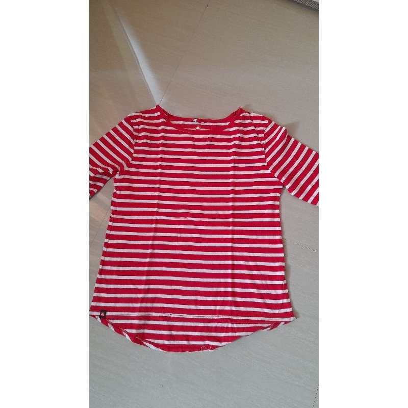 Kaos Stripe Garis Horizontal 7/8 Ori Airwalk T-shirt Cotton Blouse Red White Merah Putih Arm Length 