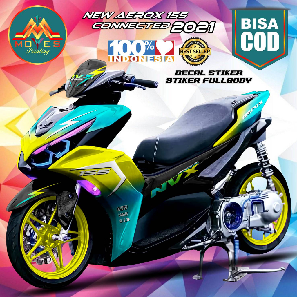 Bisa Cod. Decal Sticker Variasi Fullbody All New Aerox 155 2021 Connected BUNGLON KUNING - Dekal Sti
