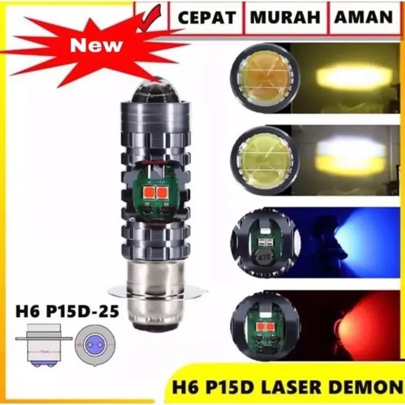 lampu led depan motor h6 grand kaki 2 led laser putih kuning plus laser biru merah 2tone twotone led