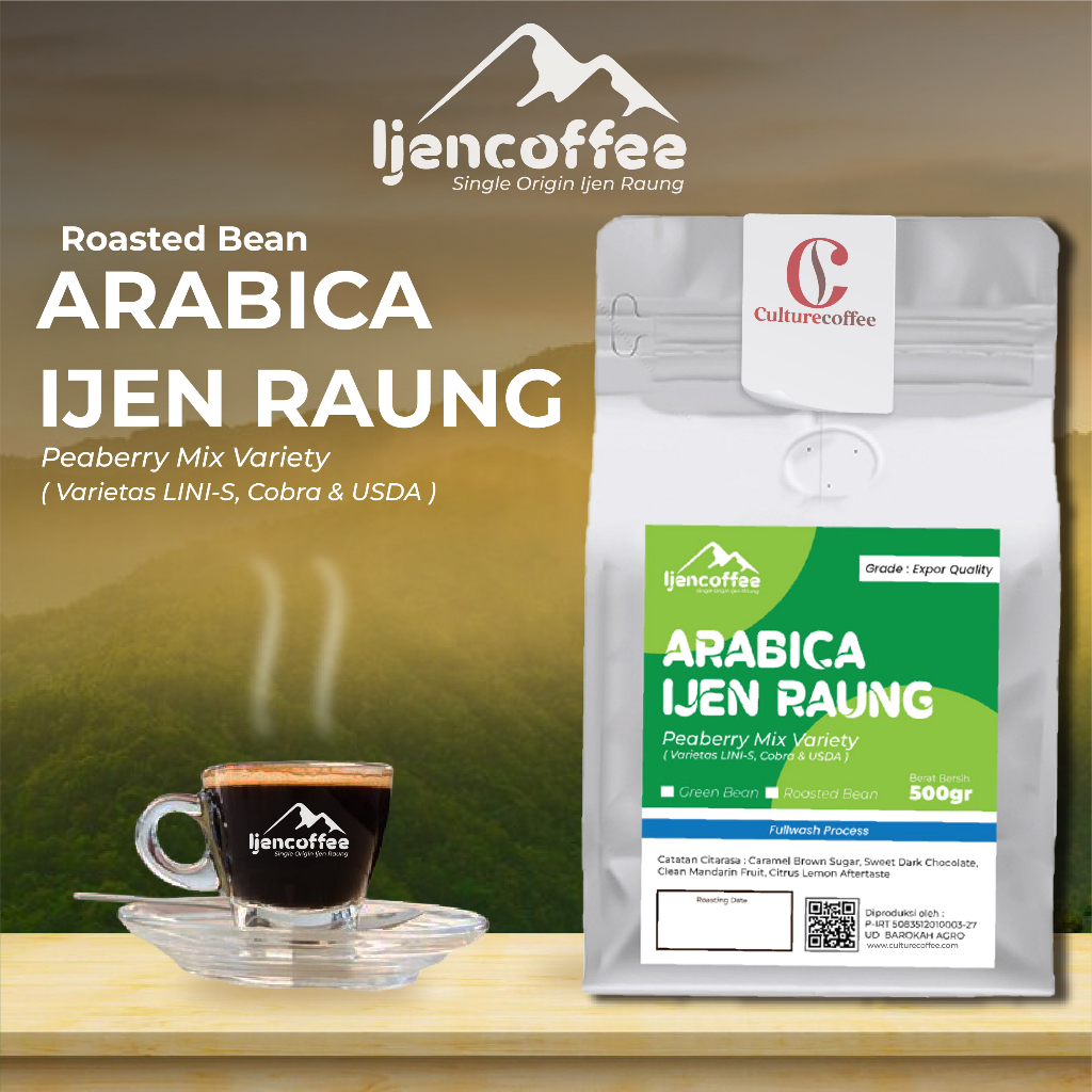 

biji kopi lanang arabica peaberry 500gr roasted bean / kopi lanang arabica peaberry roasted bean fullwash Grade A - Ijen Coffee