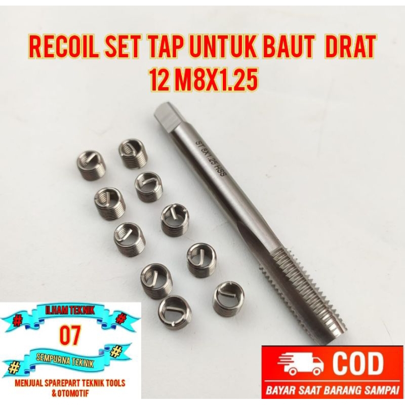 Recoil set tap untuk baut   drat 12 alat reparasi drat slek dol rusak drat 12