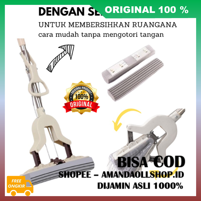 Super Mop Clean Alat Pel Peras Spons Alat Pel Lantai Praktis Sponge Mop Alat Pembersih Lantai Karet 