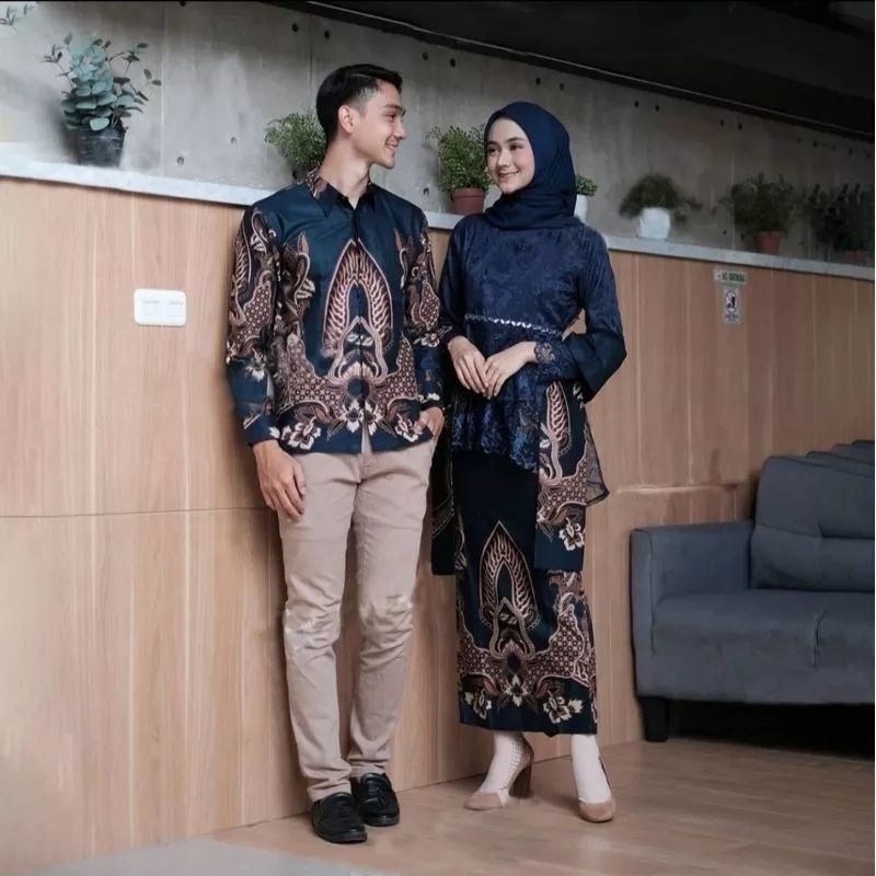 (READY LANGSUNG KIRIM) Kebaya batik Couple biru dongker/Navy/mayra couple