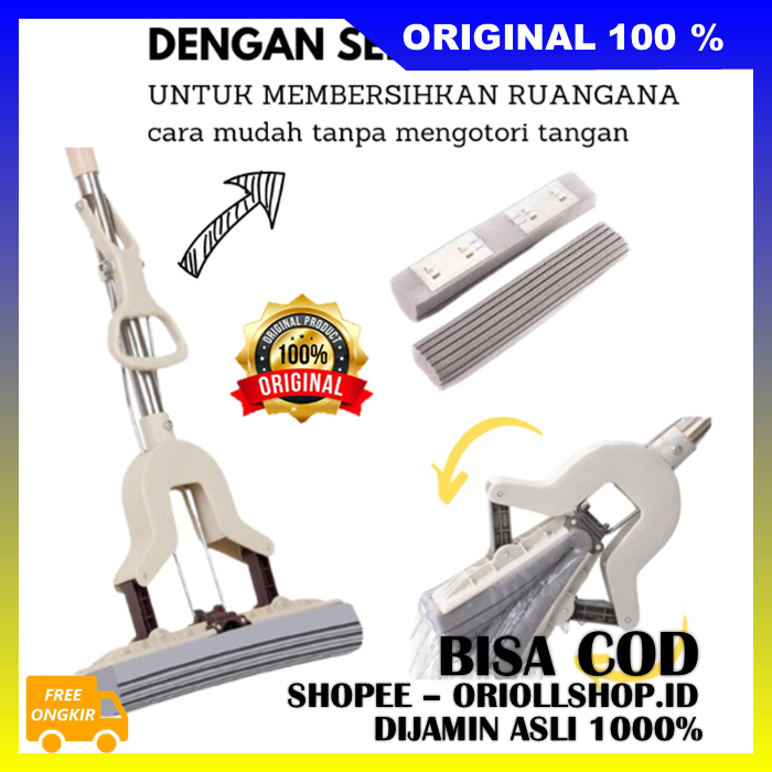 Super Mop Clean Alat Pel Peras Spons Alat Pel Lantai Praktis Sponge Mop Alat Pembersih Lantai Karet 