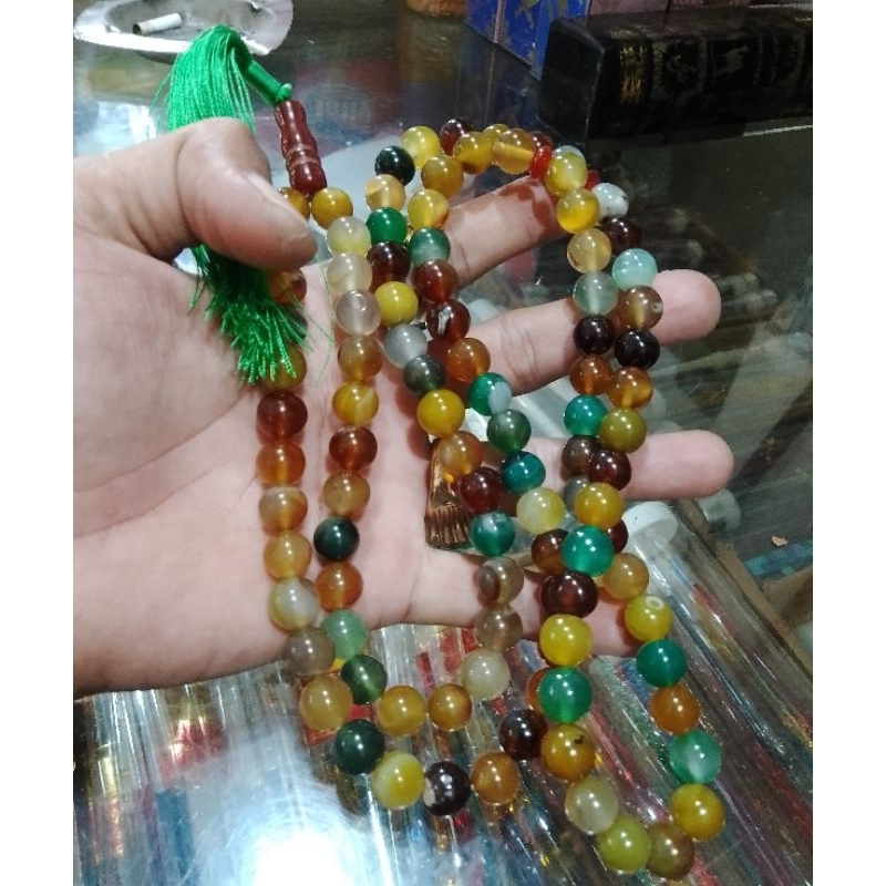 TASBIH NATURAL BATU AKIK PANCA WARNA EDONG 99 BUTIR 10 MM