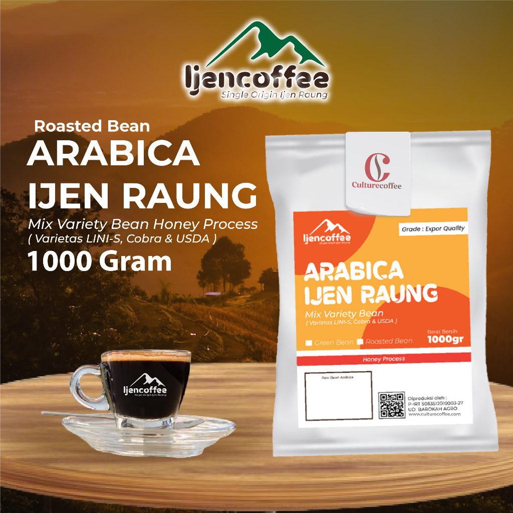 

biji kopi arabica 1000gr roasted bean / kopi arabica roasted bean honey proses Grade A - Ijen Coffee