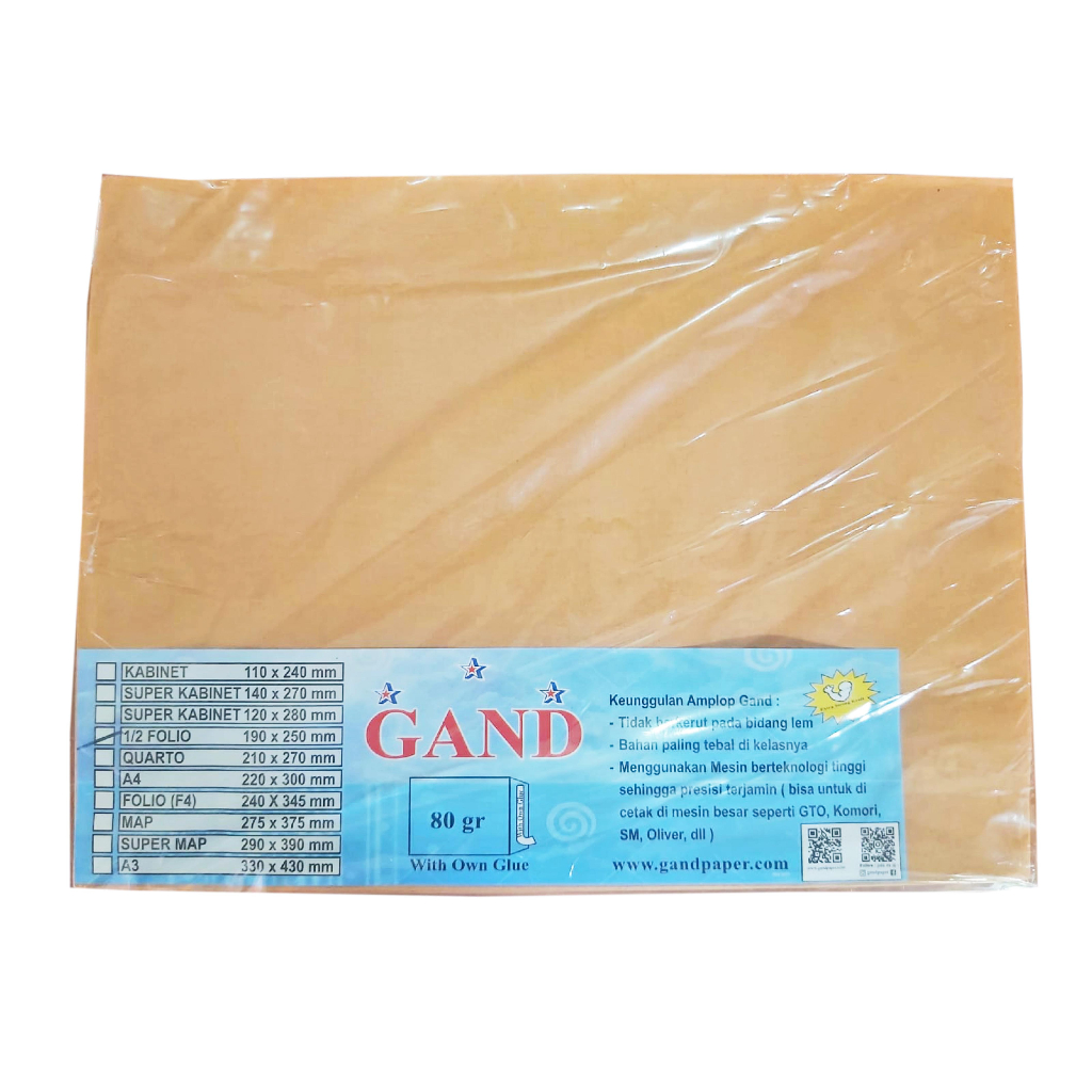 

Amplop Coklat 1/2 Folio Seal 80 gsm Gand 1 pack 100 lbr