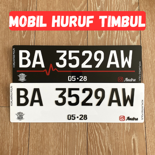 Plat Mobil Putih Akrilik Timbul Mewah Custom Variasi / Plat Mobil Putih Hitam JDM Variasi Font