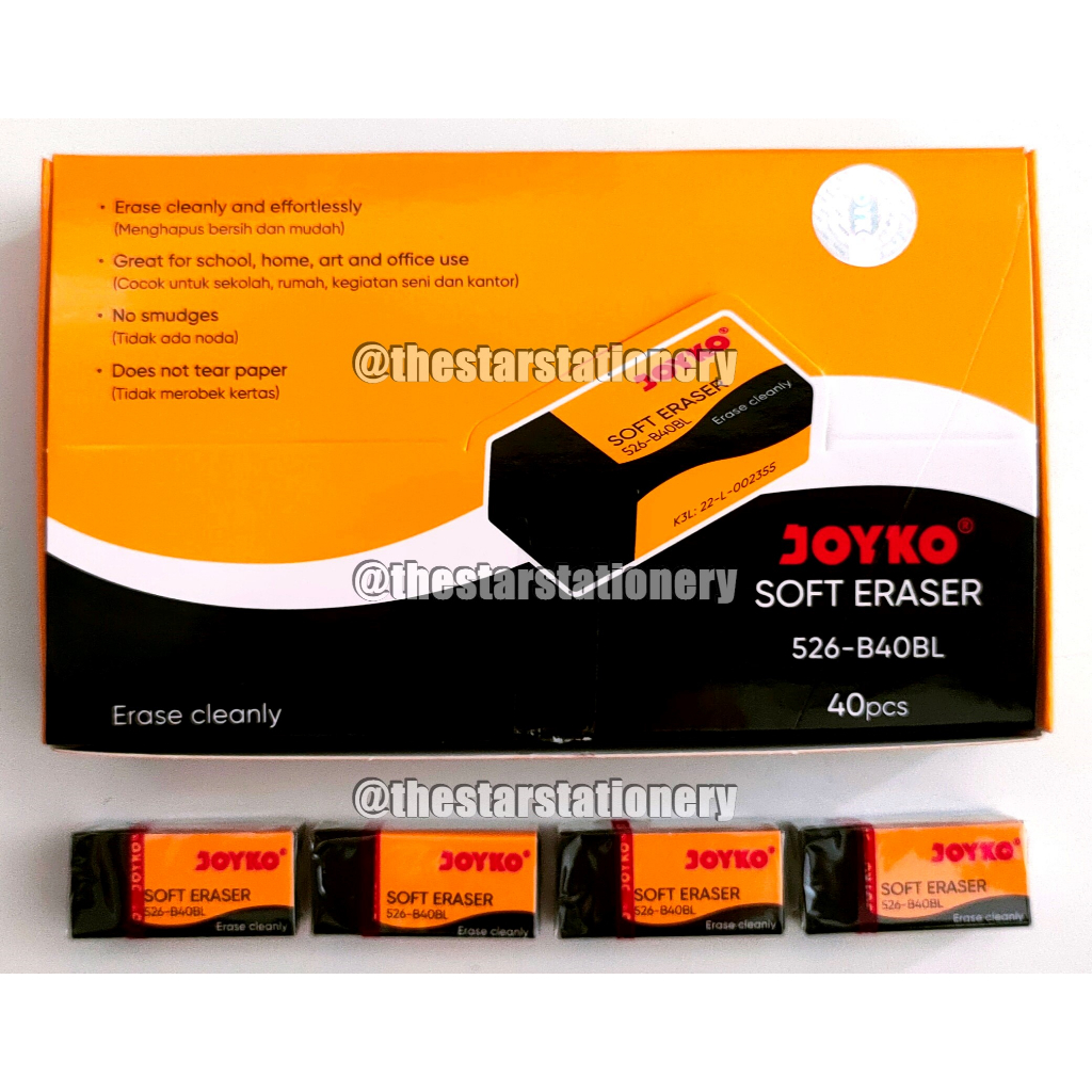 

(1 Pak Isi 40 Pcs) Penghapus Joyko 526-B40BL Hitam / Eraser Joyko 526-B40BL (1 Pak/40)