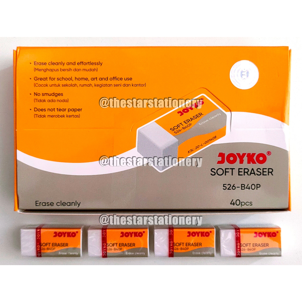 

(1 Pack isi 40 Pcs) Penghapus Joyko 526 B-40P Putih / Penghapus Joyko 526B40P / Joyko 526 B40 P