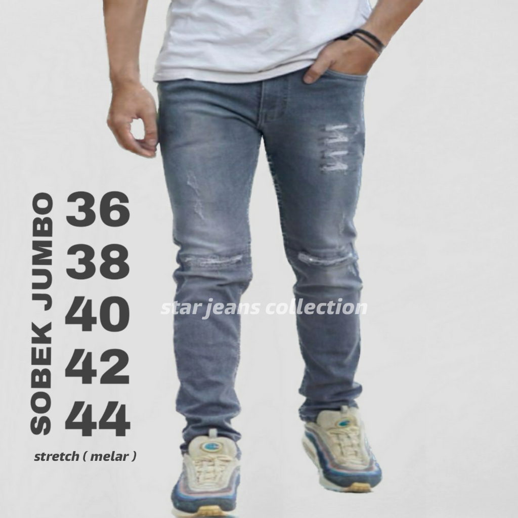 BIG SIZE 27-44 Celana Jeans Big size Model Sobek Bikers Pria/ Celana Sobek Jumbo Destroy Original Pr